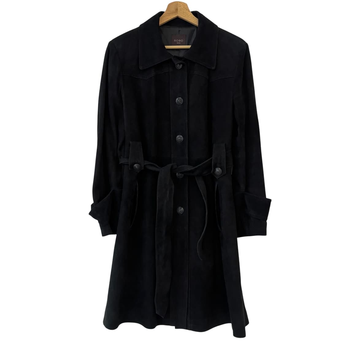 로보 염소가죽 벨티드 코트 블랙 77 상품이미지1