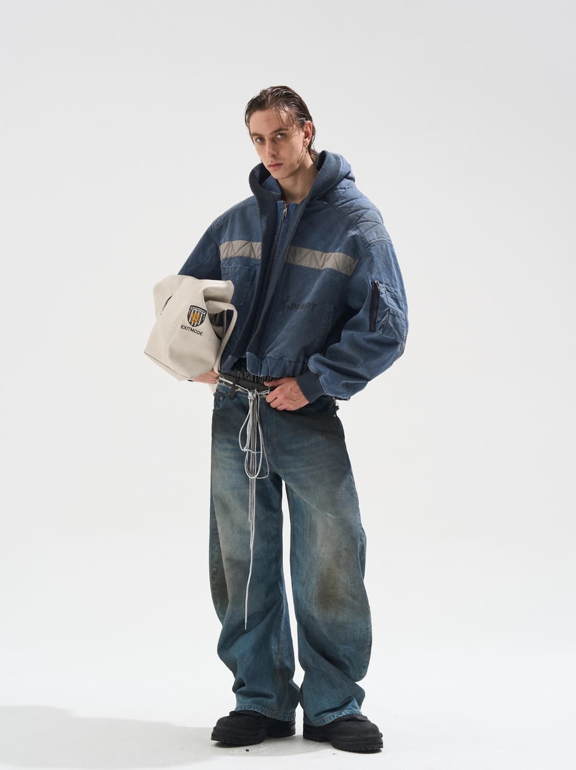 Blue Washed Workwear Hooded Bomber 상품이미지2