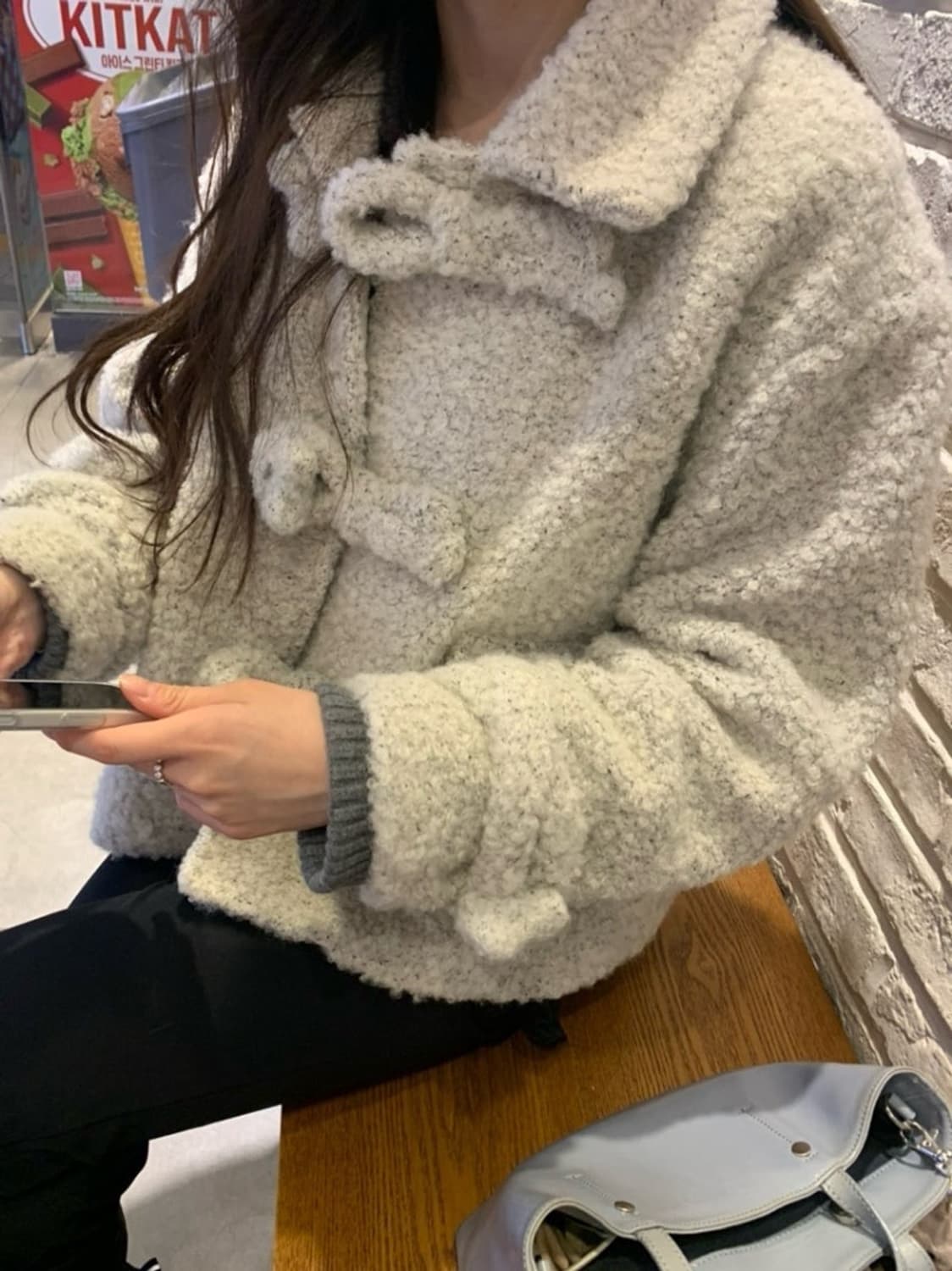 Oro 헤어리 버튼 울 숏 코트 small size 상품이미지3