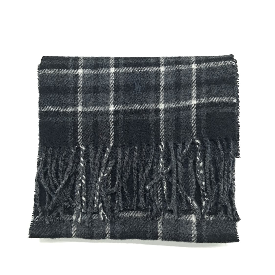MX222 폴로 랄프로렌 블랙 타탄체크 헤링본 버진울 양면 목도리 머플러 상품이미지7