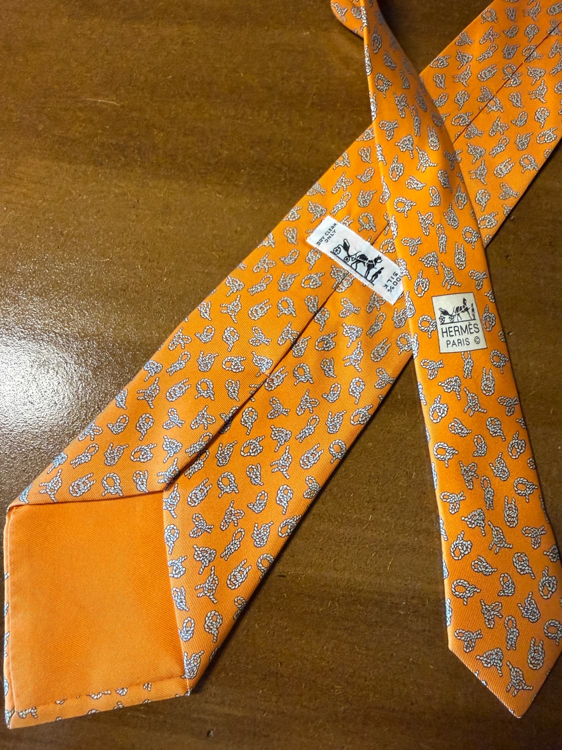 에르메스 HERMES 로프 모티브 실크 넥타이 오렌지 상품이미지1