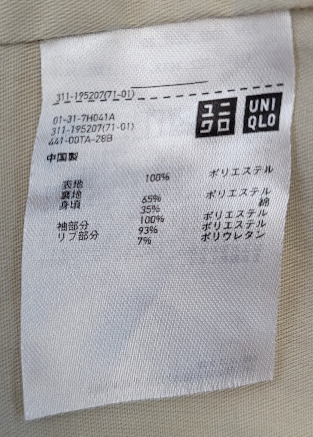 유니클로(일본판, 여성용) U라인 왁싱코팅 코치차켓 판매 상품이미지7