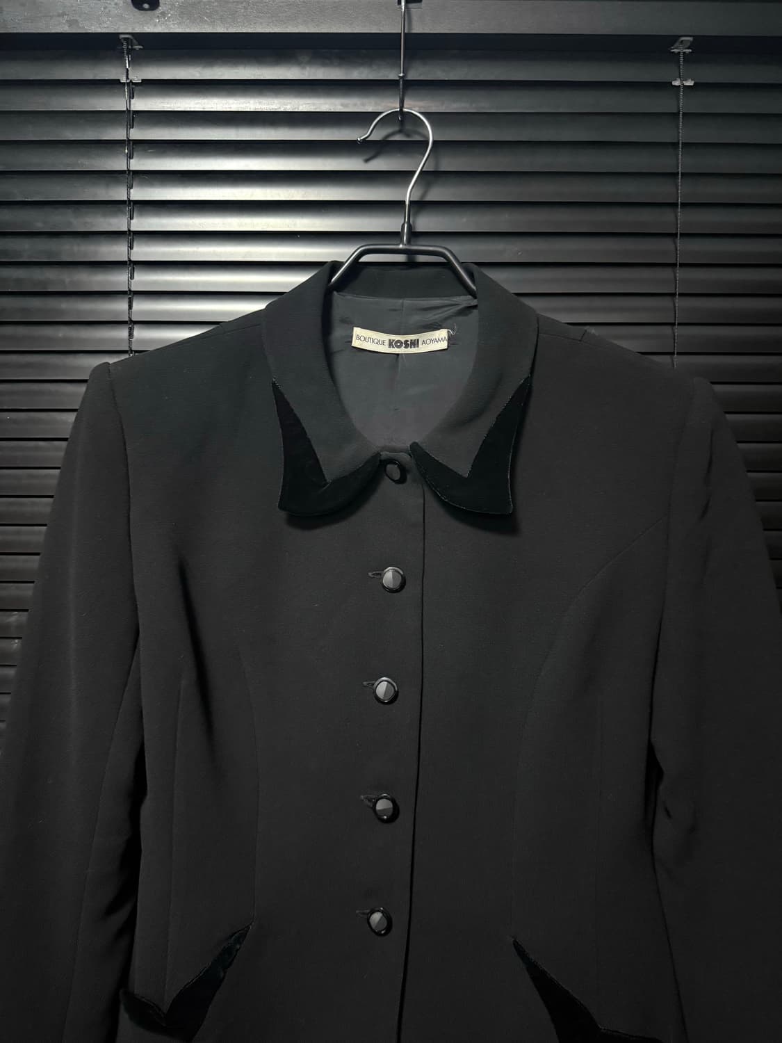 KOSHI AOYAMA 블랙 트위드 마이 블레이져 벨벳 벨루어 정장 파워 상품이미지3