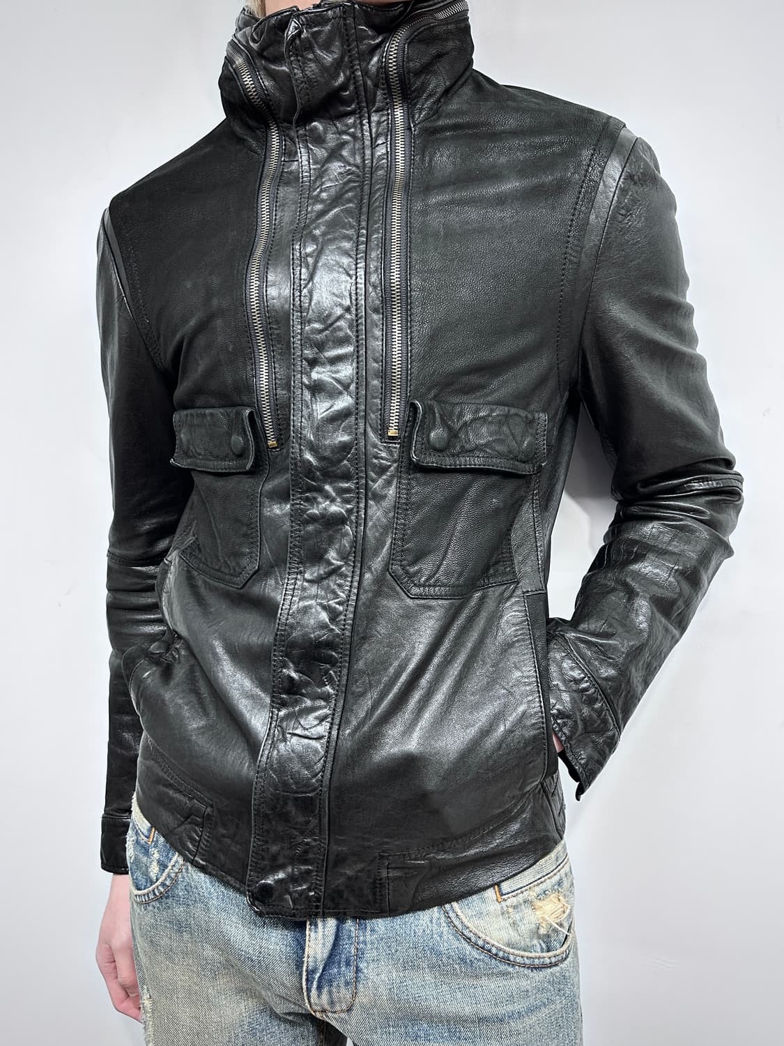 솔리드 옴므 하이브리드 보노 하이넥 레더 자켓 상품이미지1