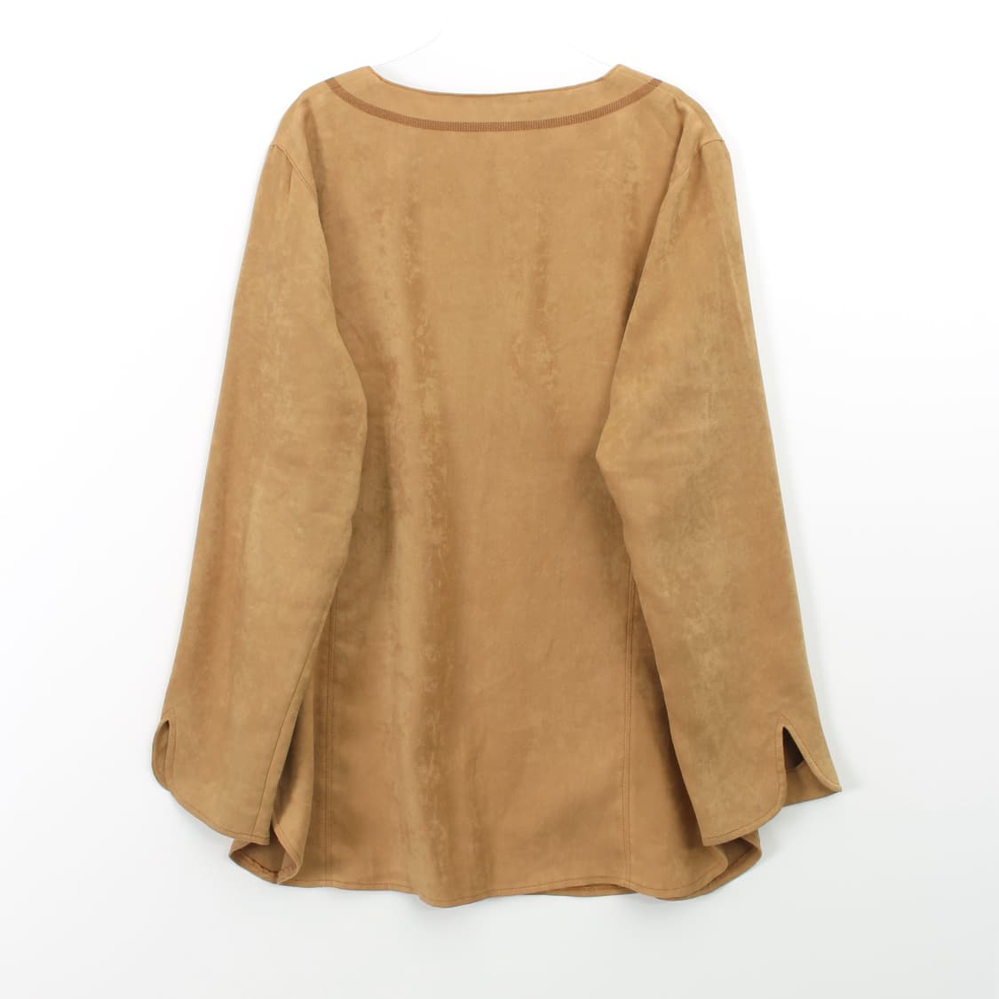 일본 빈티지 에스닉 스웨이드 베이지 라운드 넥 자수 블라우스 상품이미지4