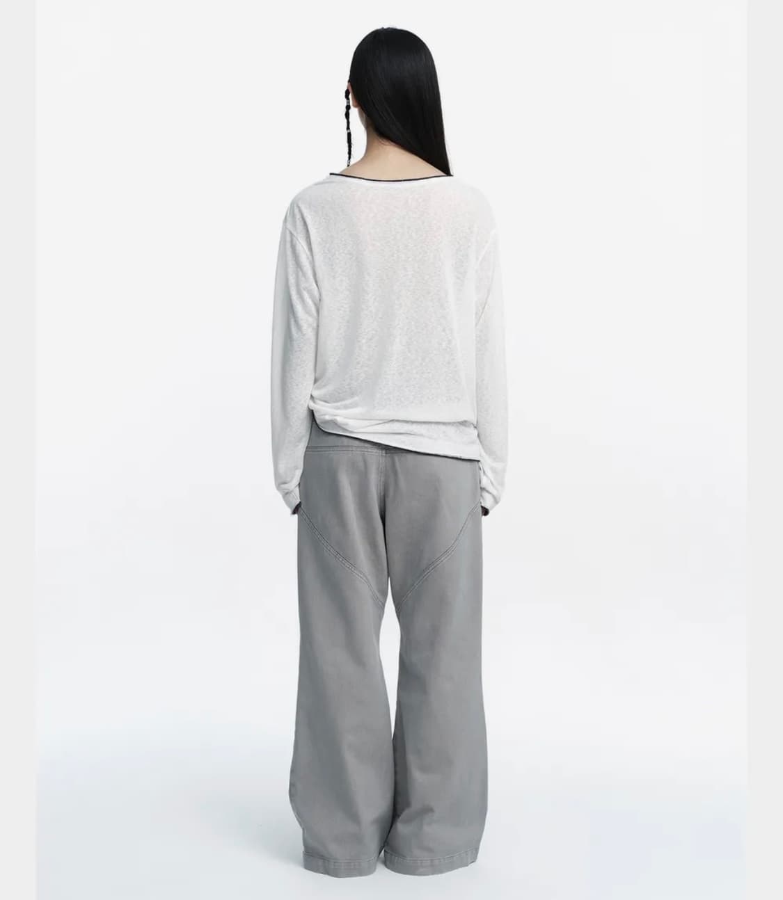 새상품) 러프넥 워싱 패널 스티치 팬츠 그레이 상품이미지4