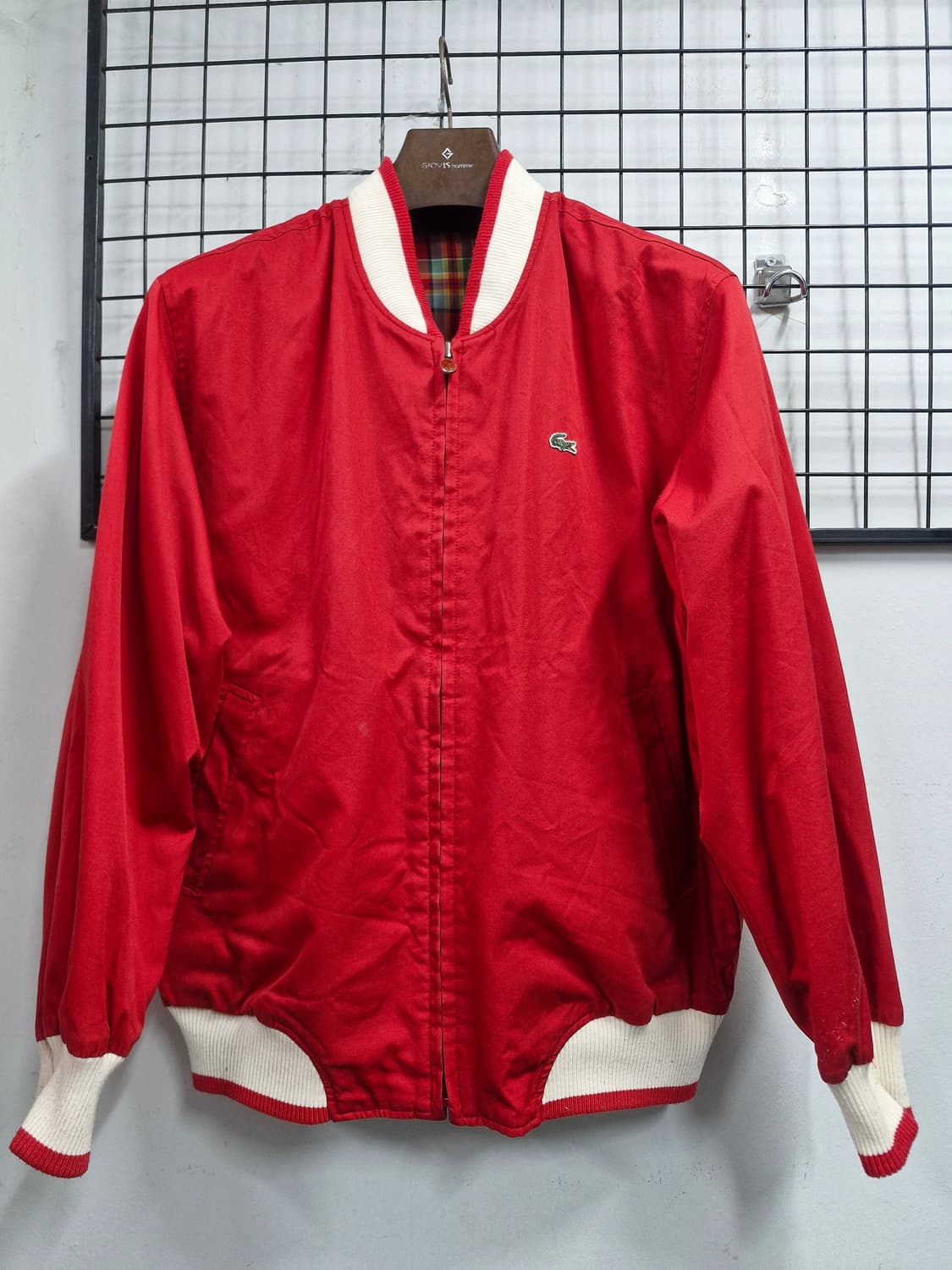100L 라코스테 빈티지 체크패턴 양면 블루종 자켓. 상품이미지8