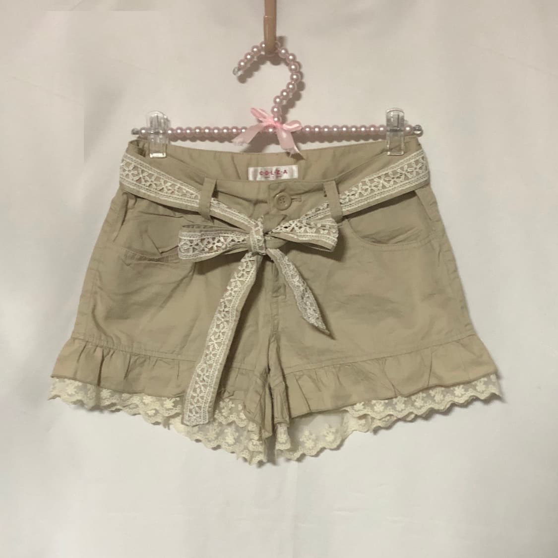 레이스 리본 벨트 반바지 베이지 상품이미지6