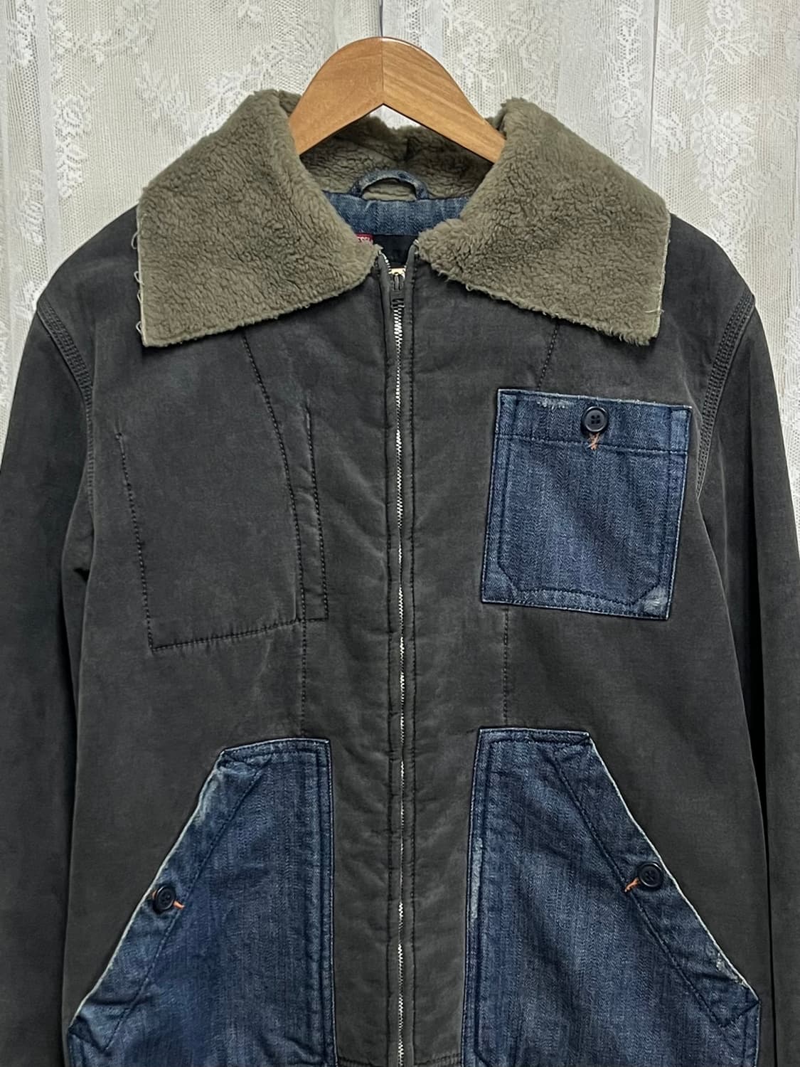 L) 디젤 데님 패치워크 양털 자켓 상품이미지3