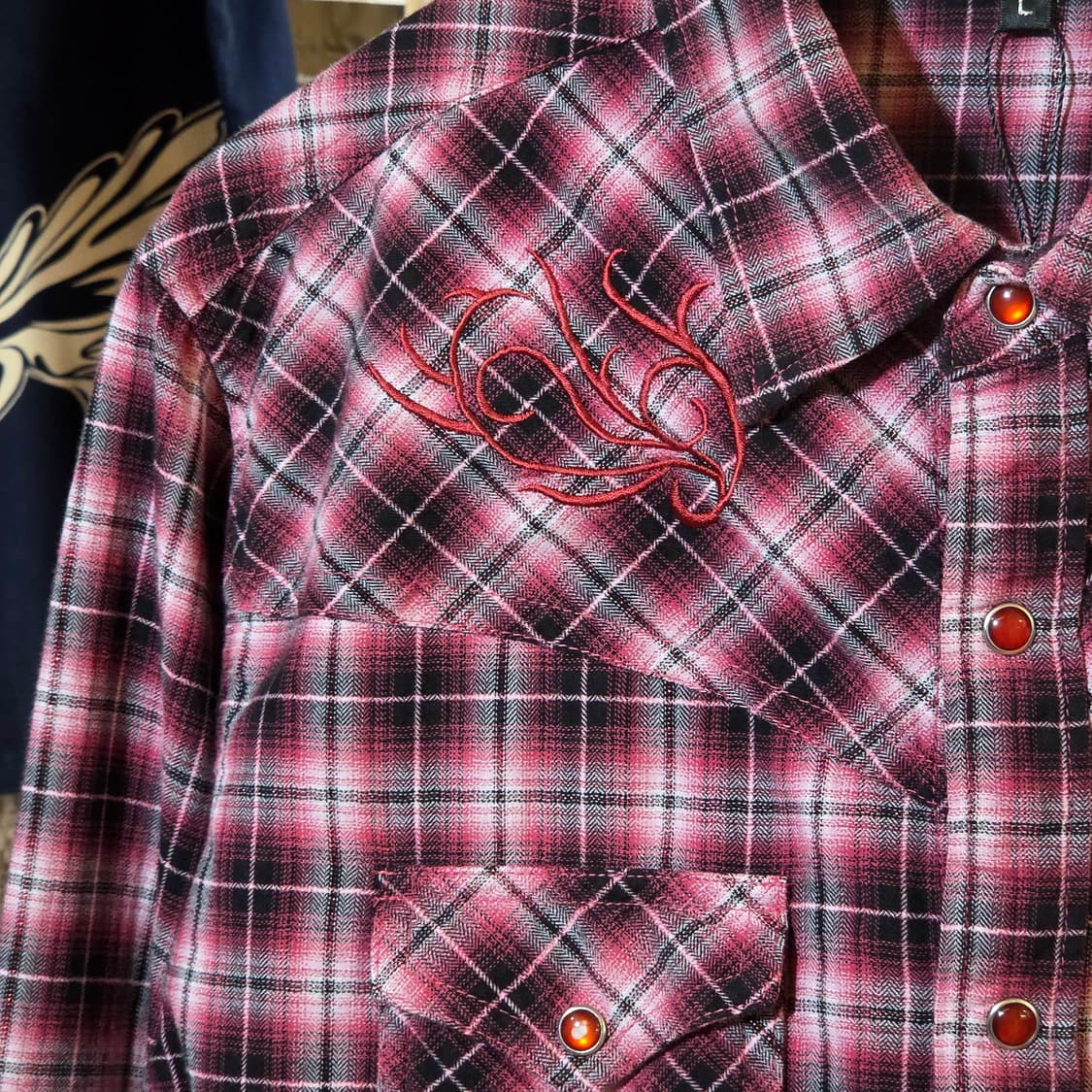 JPN 레드 웨스턴 자수 체크셔츠 상품이미지3