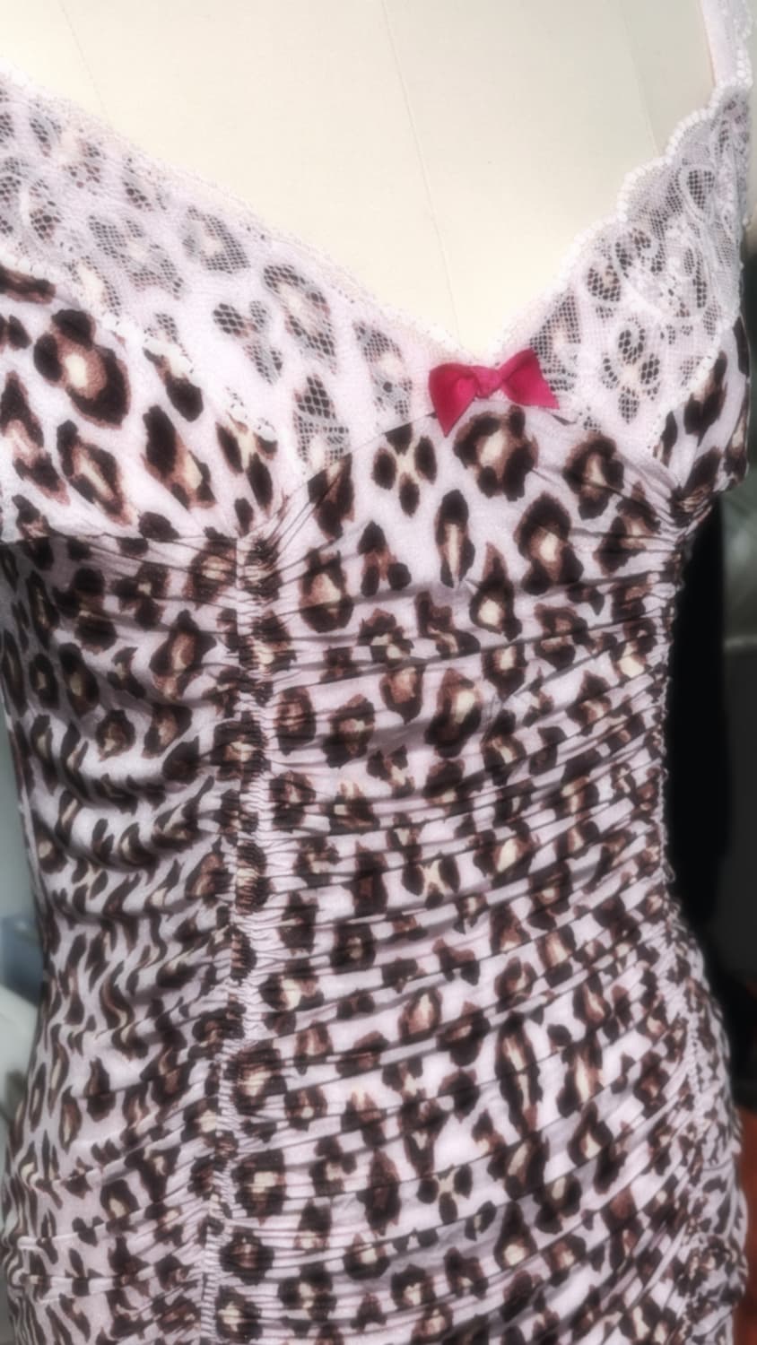 히메갸루 핑크 레이스 호피 셔링 슬립 원피스 상품이미지2