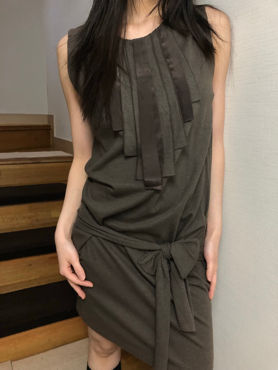 빈티지 브라운 카키 벨티드 원피스 상품이미지5