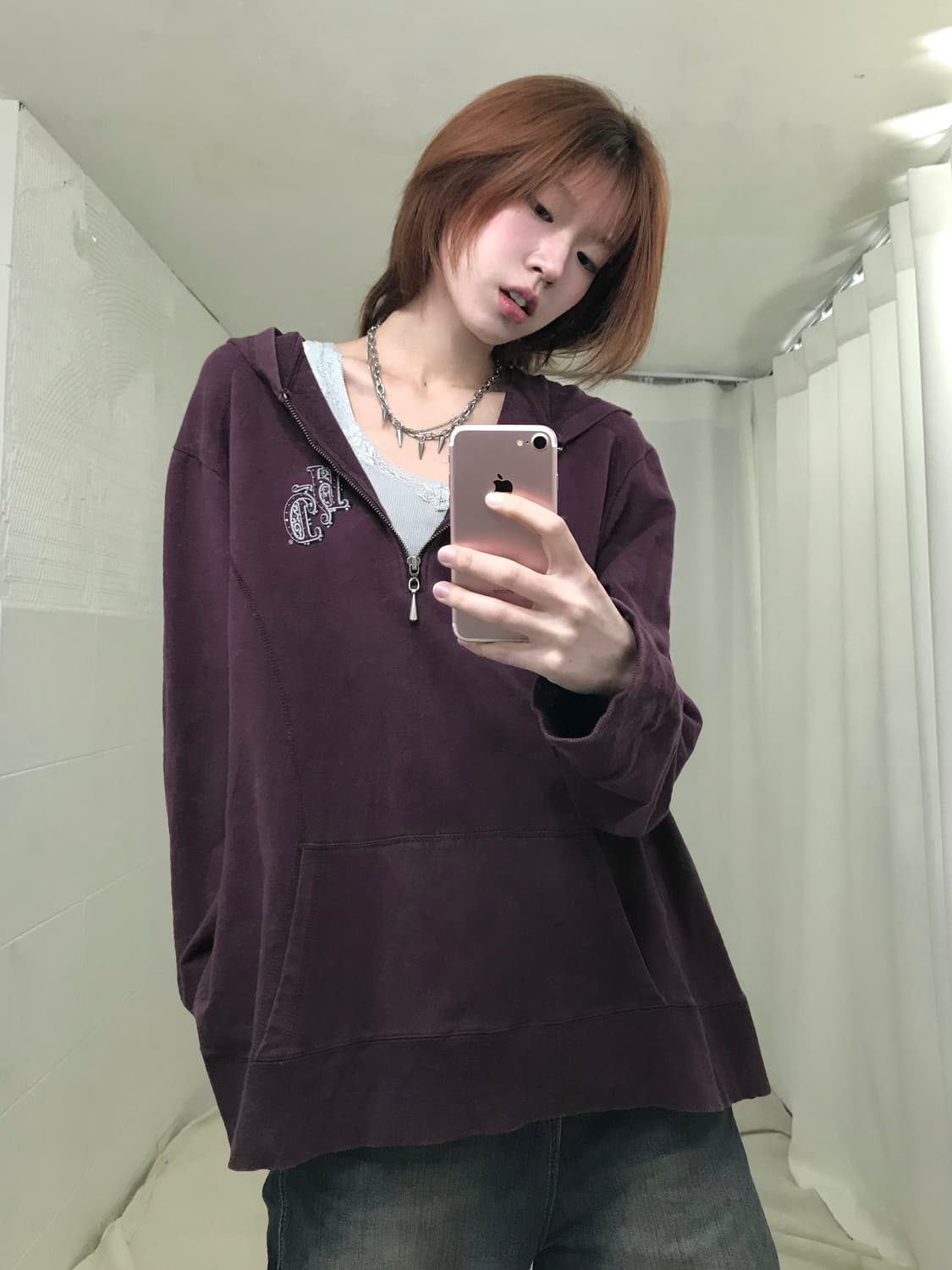 (상의 세트) 할리데이비슨 버건디 반집업 후드 + 그레이 나시 상품이미지2