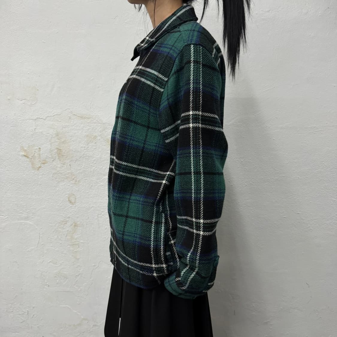 스투시(STUSSY) 그린컬러 플레이드 패턴 울 혼방 집업 블루종 자켓 상품이미지2