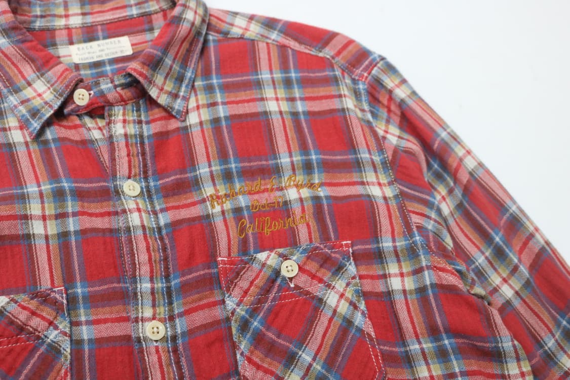 BACK NUMBER 백넘버 빈티지 캘리포니아 레터링 체크 워크 셔츠 상품이미지6