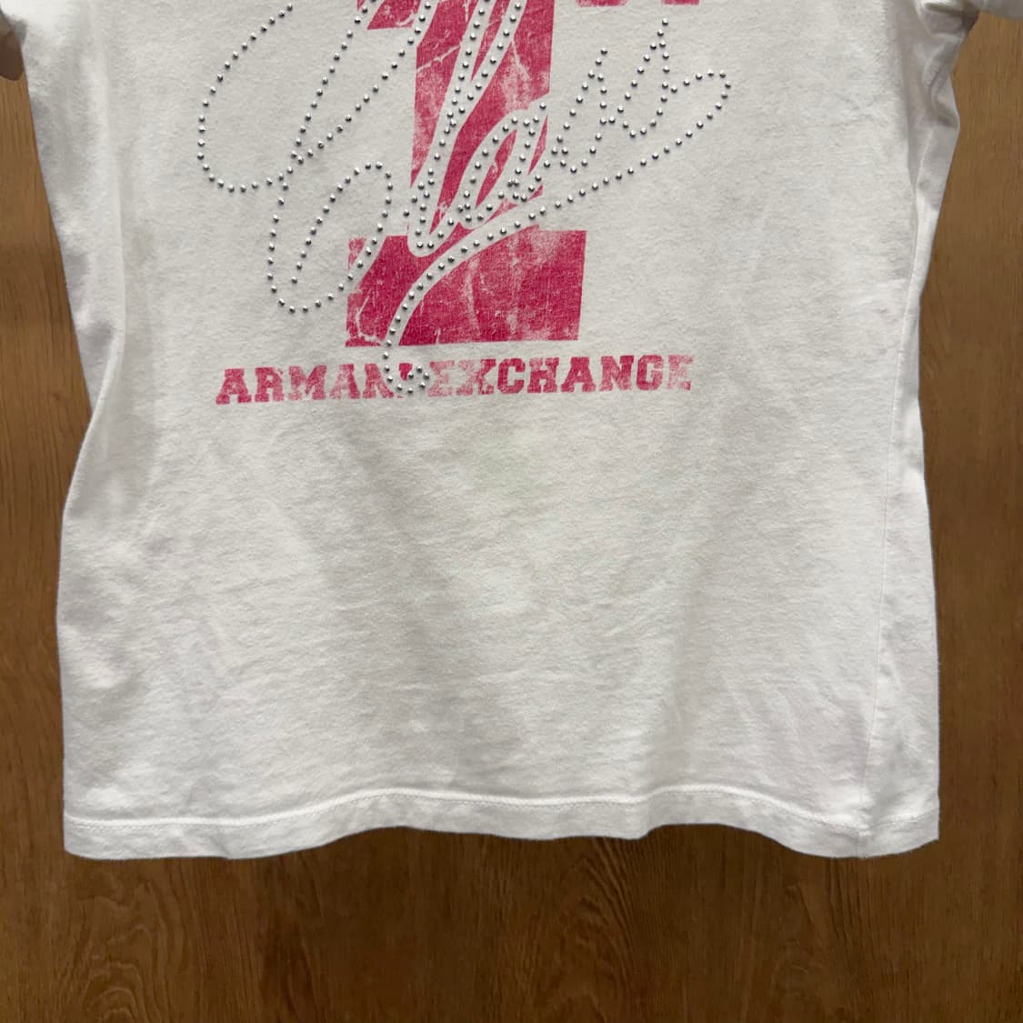 아르마니 익스체인지 로고 프린트 스터드 장식 반팔 티셔츠 그래픽 화이트 상품이미지5