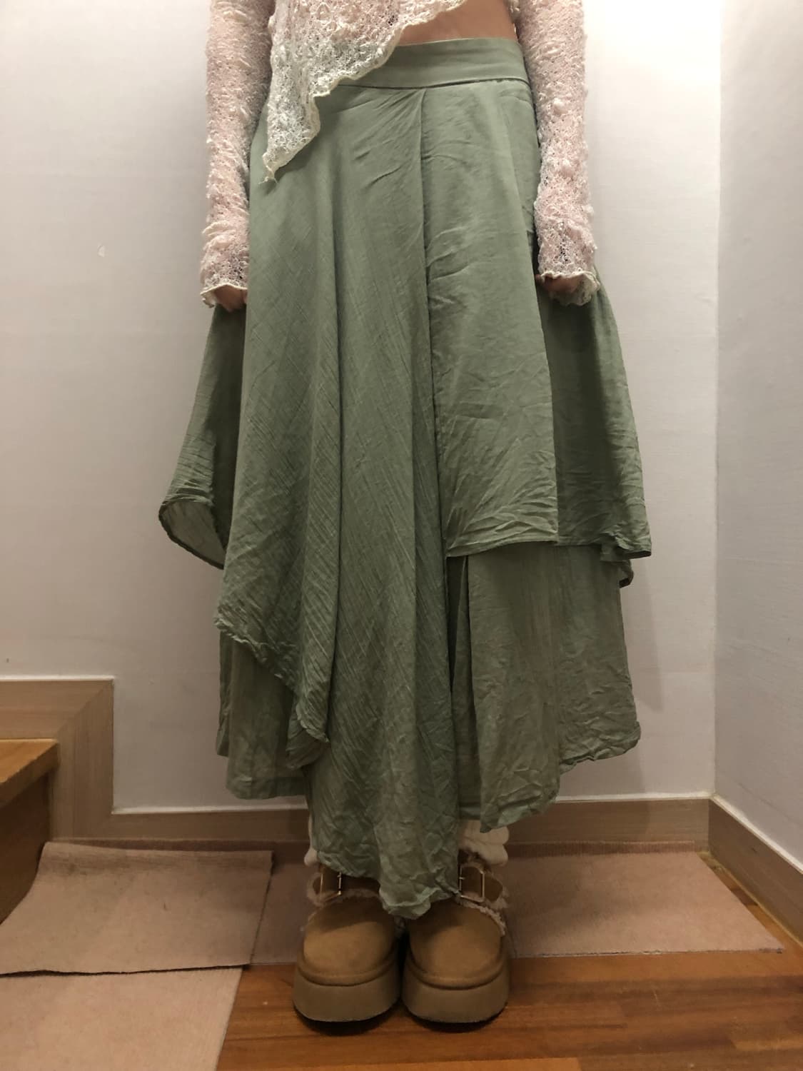 빈티지 라이트 그린 프릴 팬츠 상품이미지1