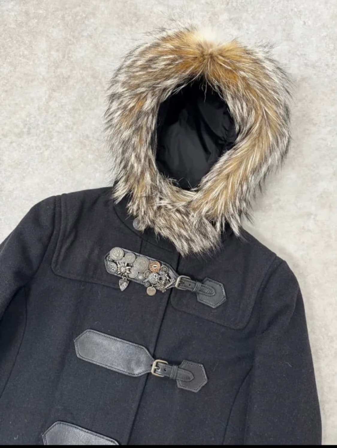 프라다 그라데이션 레더 퍼 후드  더플 코트 XS 상품이미지3