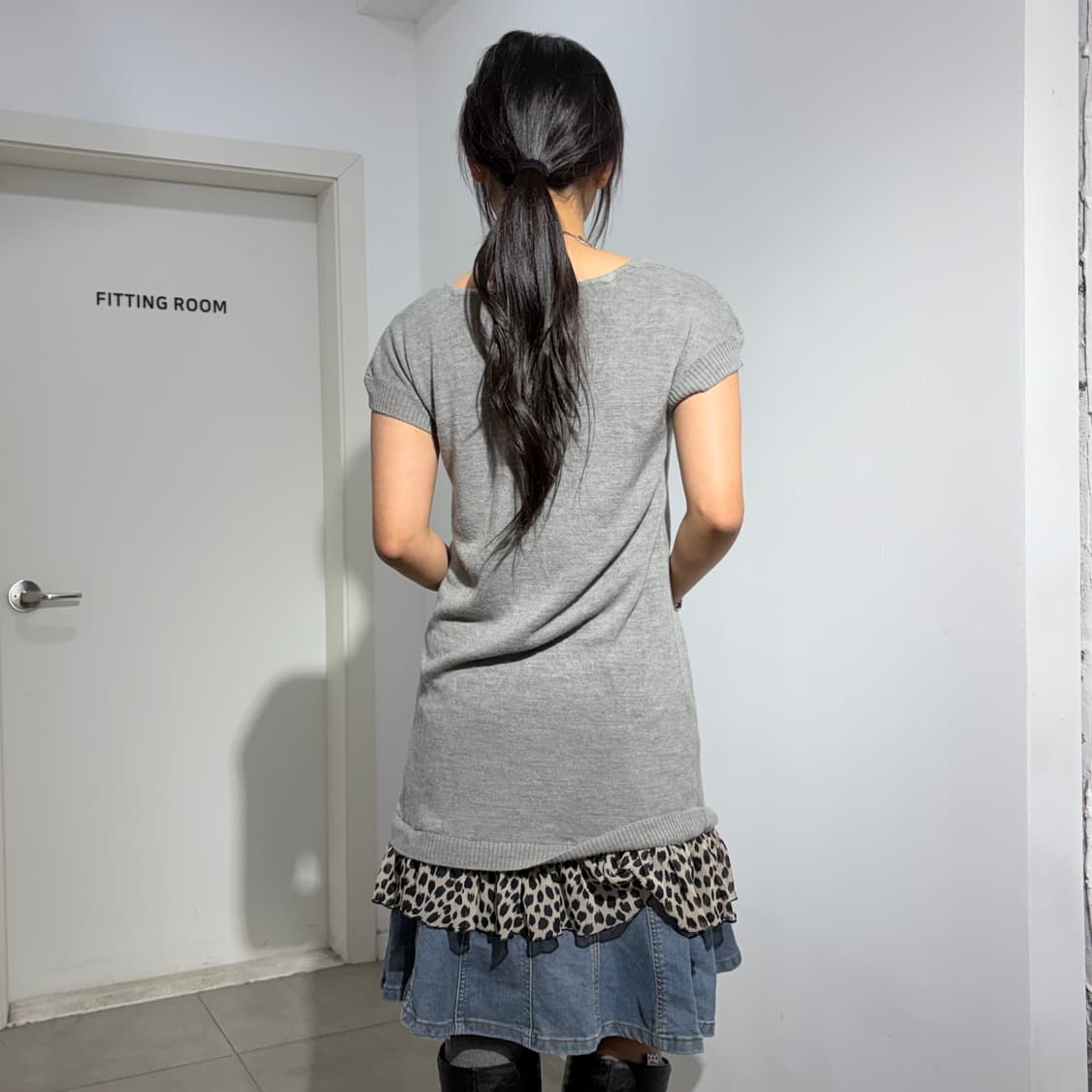 레오파드 호피 프릴 반팔 레이어드 갸루 원피스 상품이미지4