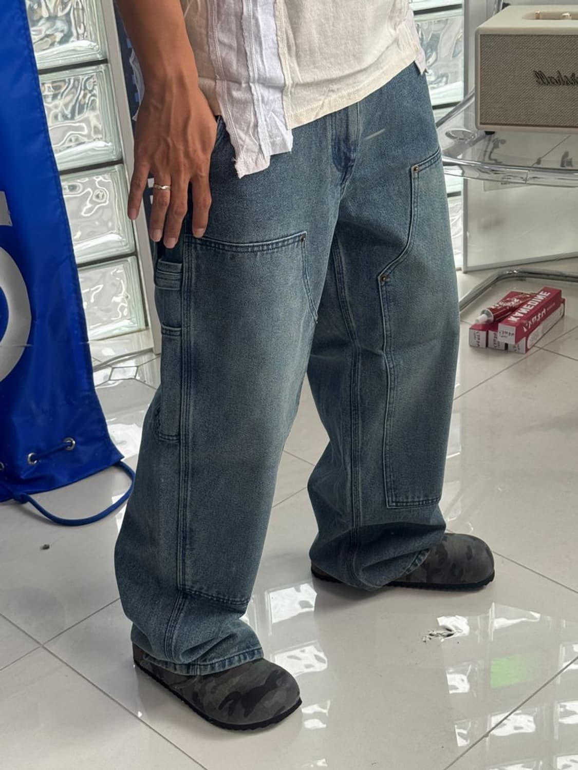 STRAIGHT WIDE DENIM 스트레이트 와이드 더블 니 데님 상품이미지1