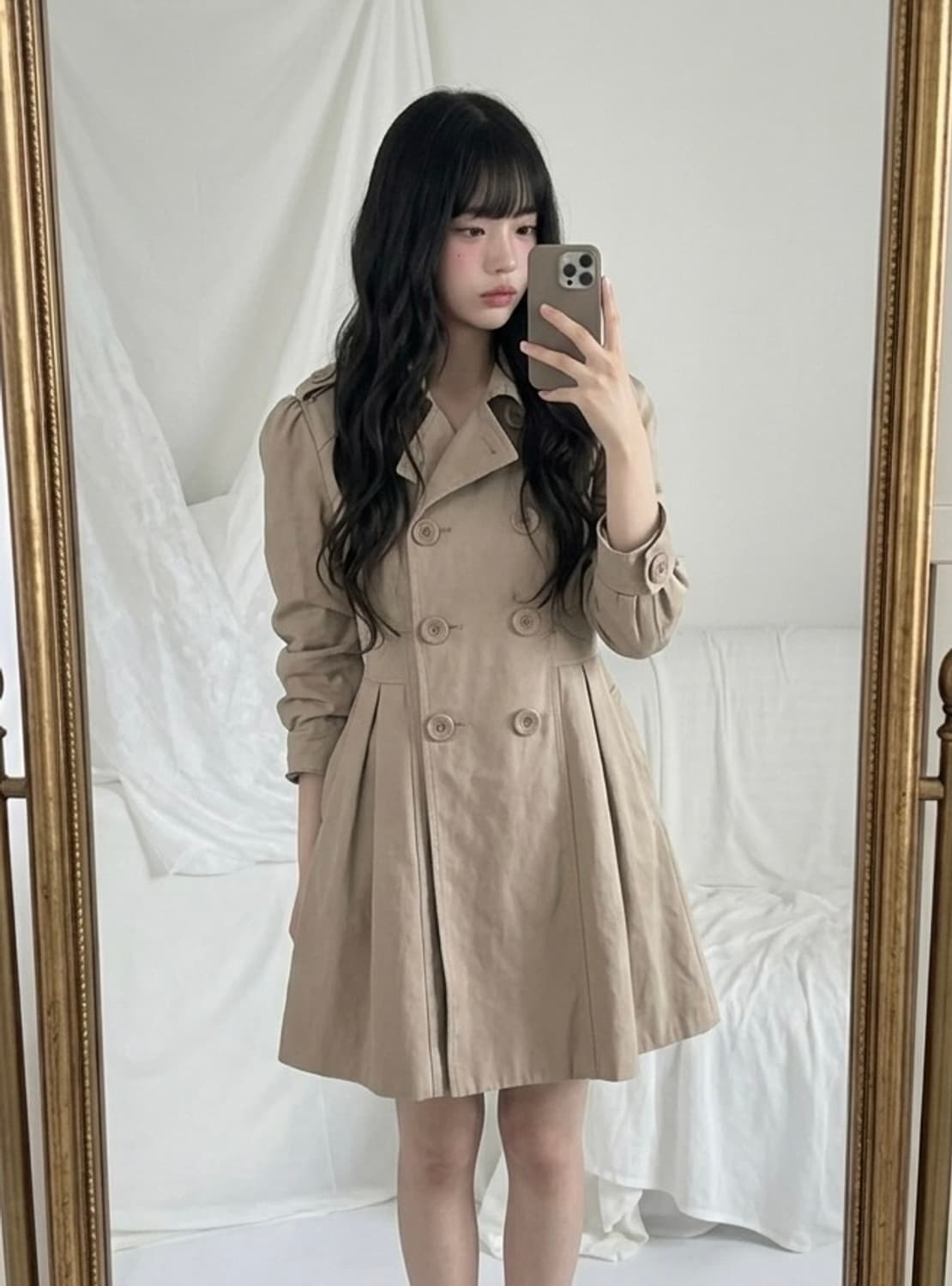 모리 빈티지 베이지 플리츠 코트 상품이미지1