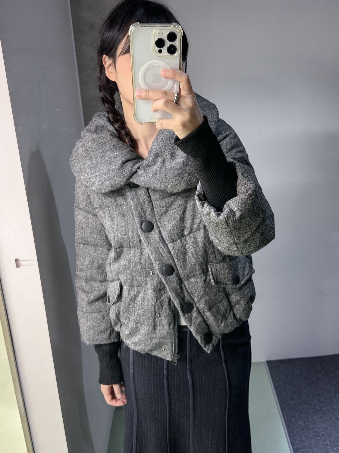 Heather wool buttons padded short jumper 상품이미지3