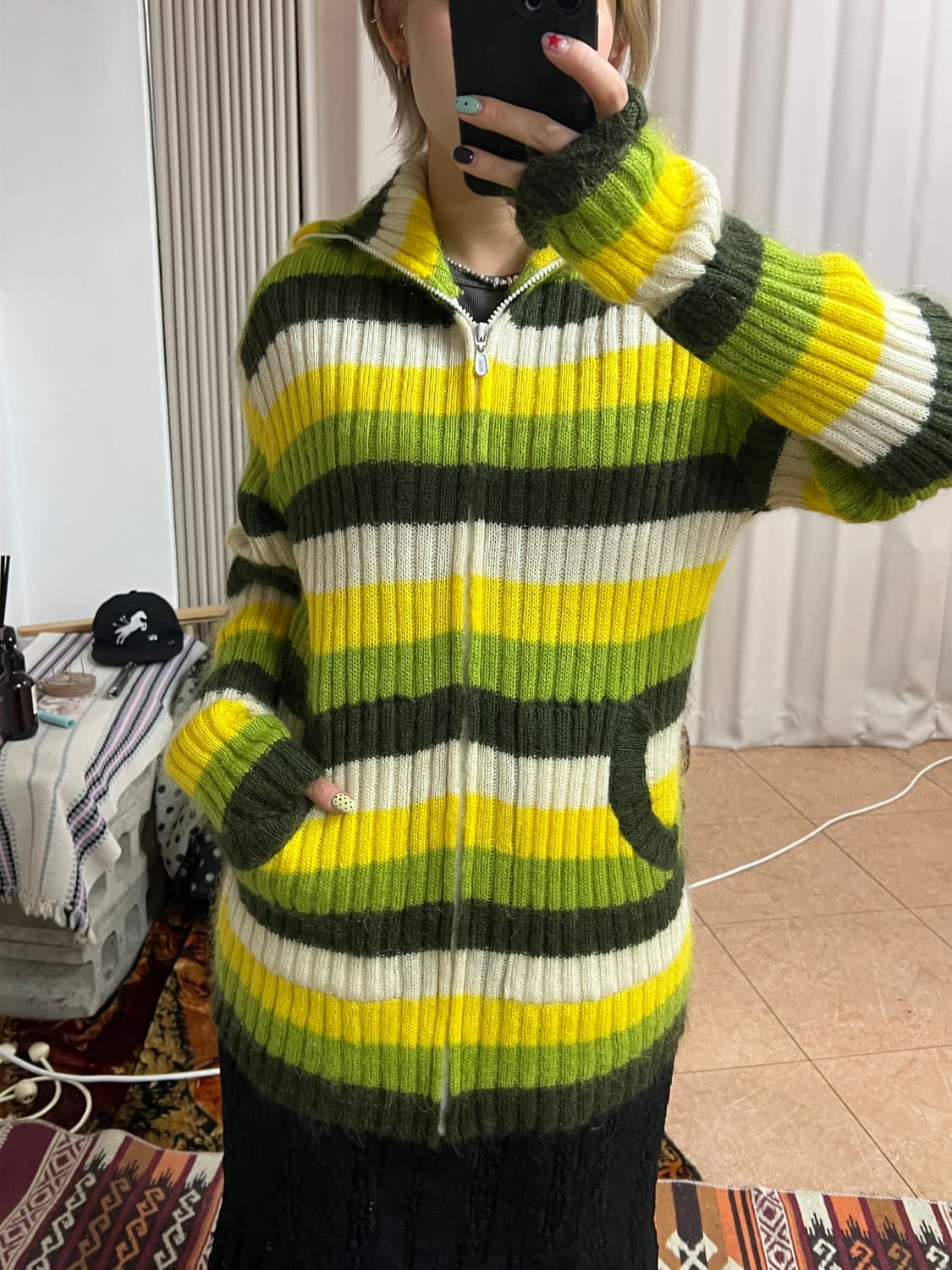 Roem 빈티지 여성 스트라이프 롱 니트집업 자켓  상품이미지2