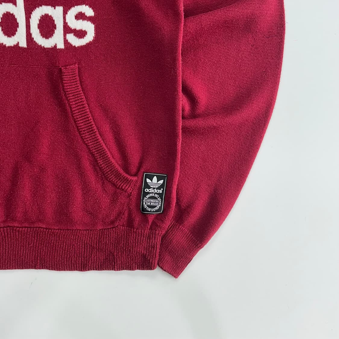 Adidas 아디다스 빅 파이어로고 버건디 니트 후드티 상품이미지5