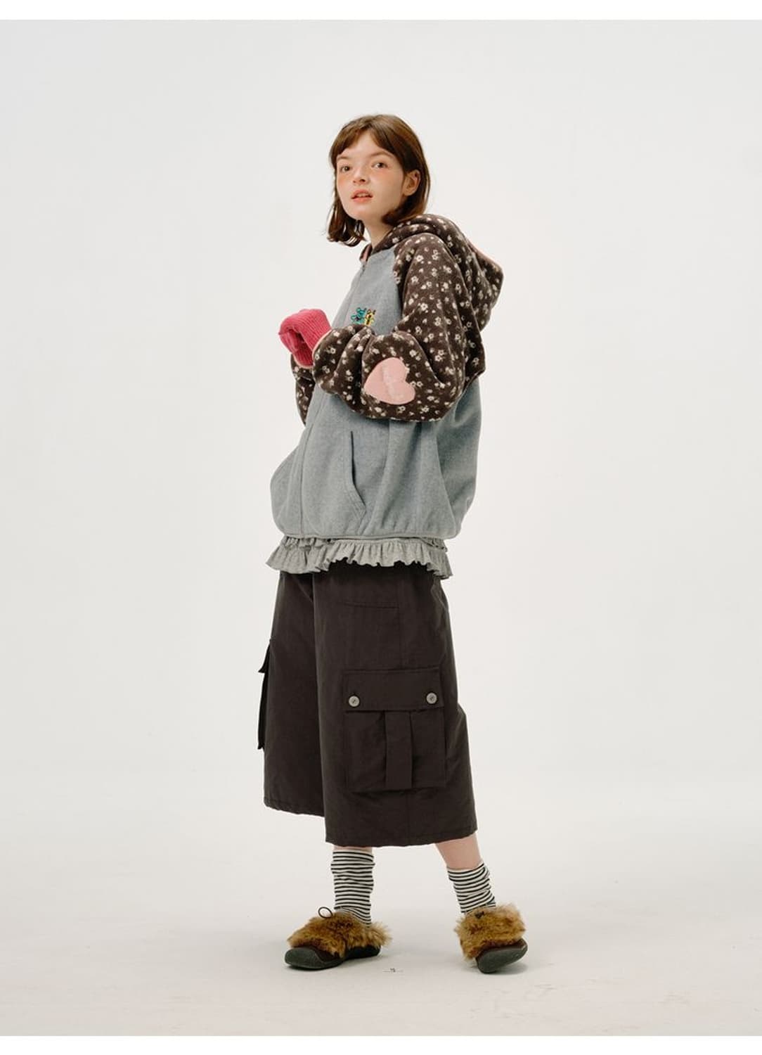 [ODD MAKER]Floral Bear Fleece Zip Hoodie 상품이미지2