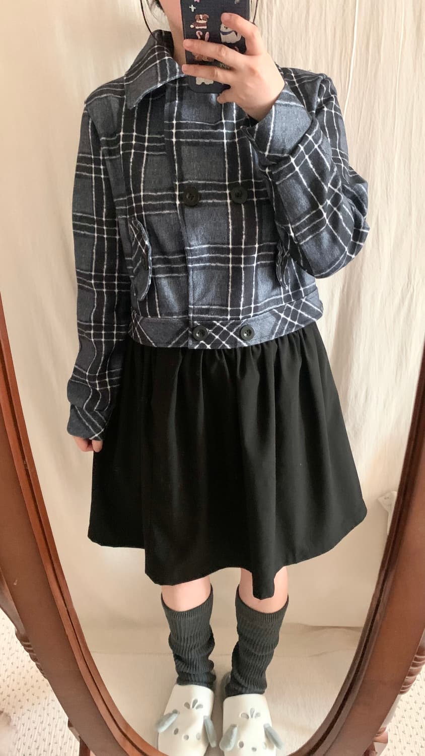 블루 체크 크롭 자켓 상품이미지6