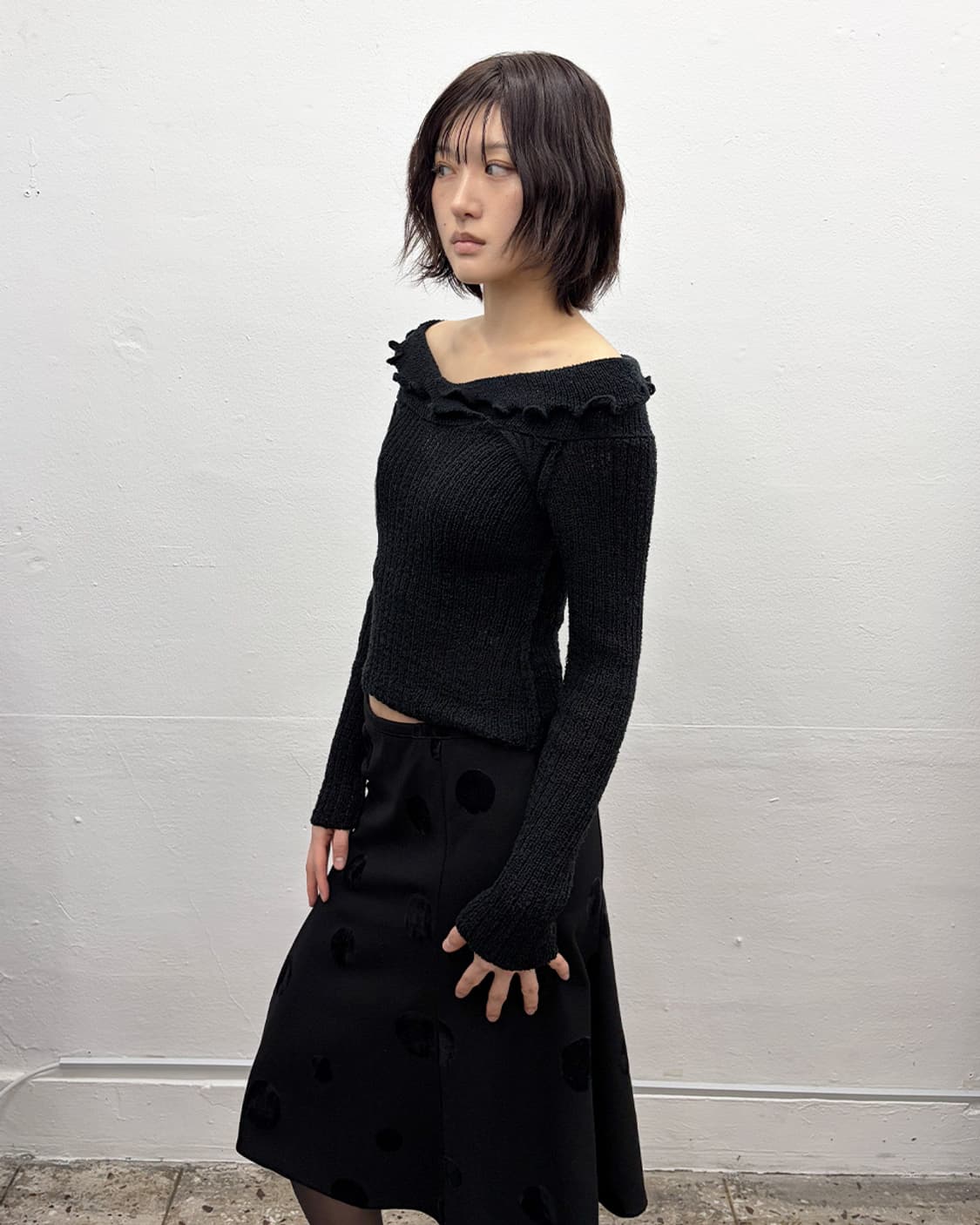 빈티지 러플넥 시어 니트 탑 상품이미지3