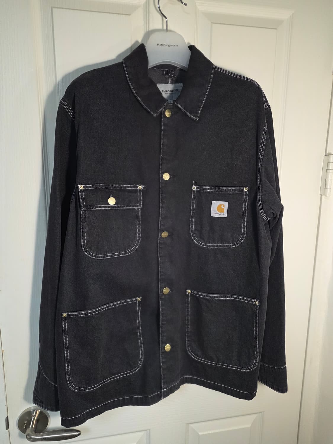 [M] 칼하트 WIP OG 초어 자켓 - 블랙 스톤 워시드 상품이미지1