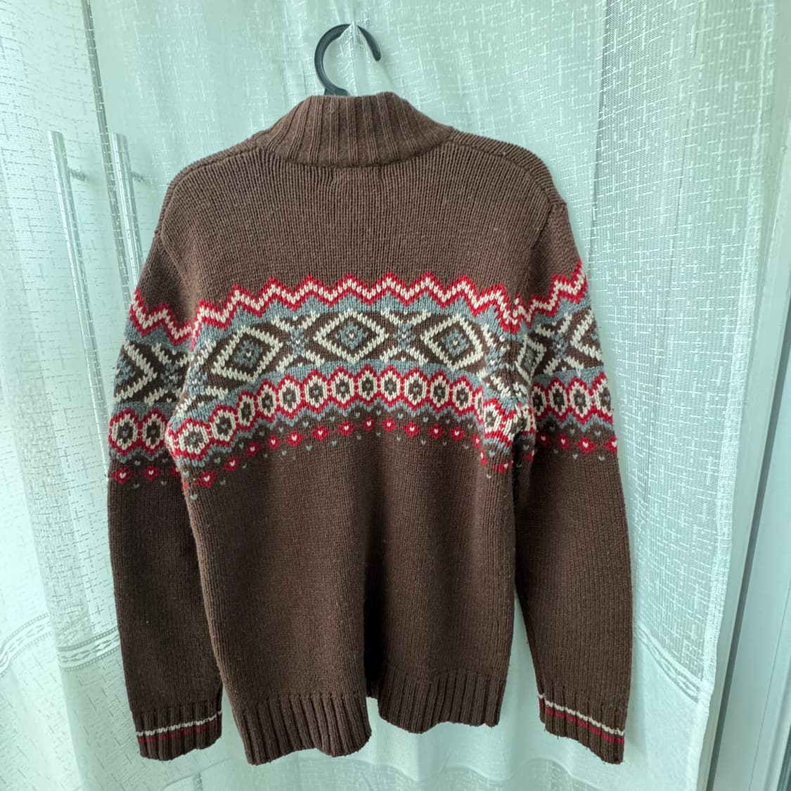 빈티지패턴 브라운 레드그레이 노르딕패턴 집업 가디건 L 상품이미지6