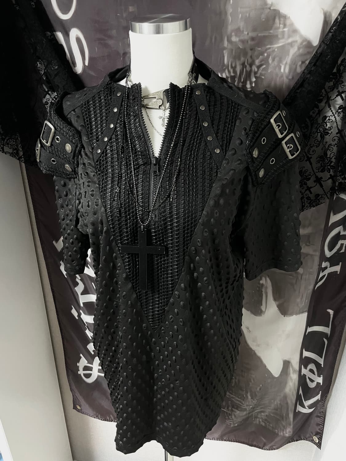 Vkei Emo *Punk Rave* 벨티드 견장 반팔 티셔츠 매드펑크 상품이미지2