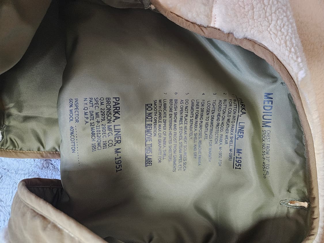 브론슨 m51 피쉬테일 내피 라이너 m 한정판 미군 밀리터리 상품이미지3