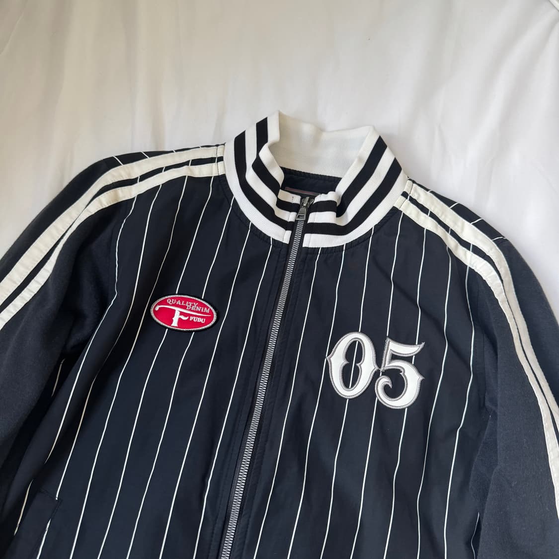 Fubu 후부 올드스쿨 y2k 스트라이프 백로고 넘버포인트 자켓 집업 상품이미지3