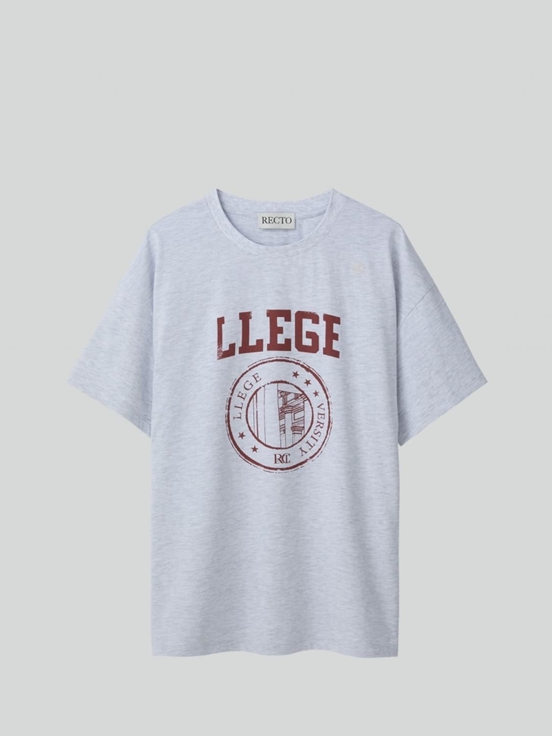 [새상품] 렉토 llege 리지 로고 티셔츠 멜란지 그레이 상품이미지1