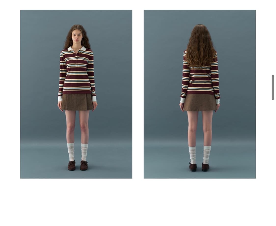 (S) 드로우핏 우먼 멀티 스트라이프 슬림 카라 피케 티셔츠 판매 상품이미지6