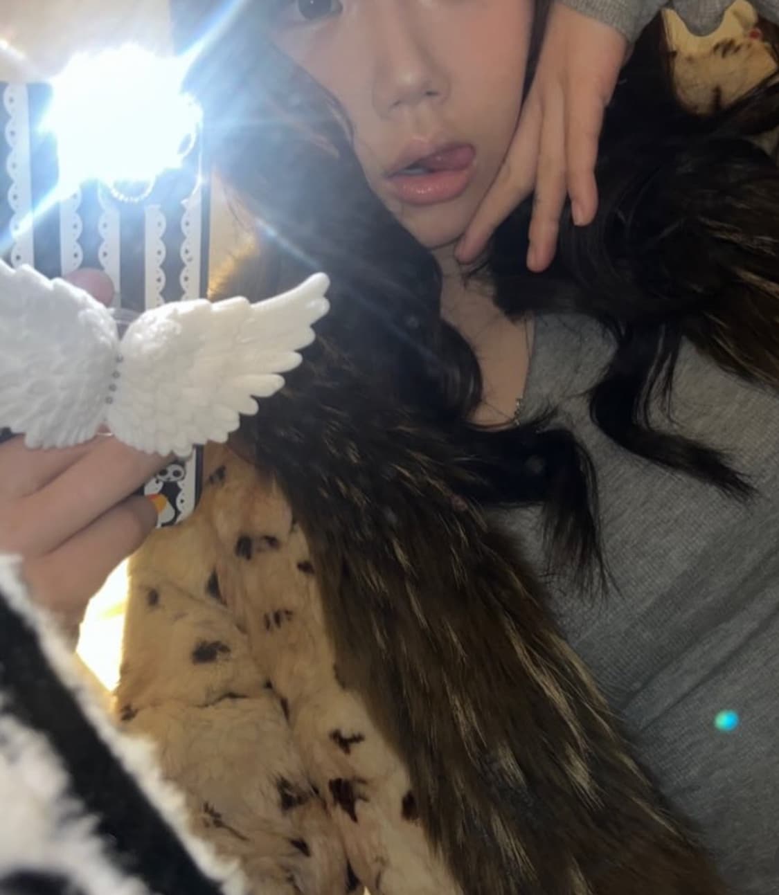 오네갸루 레오파드 라쿤 퍼 트리밍 코트 상품이미지2