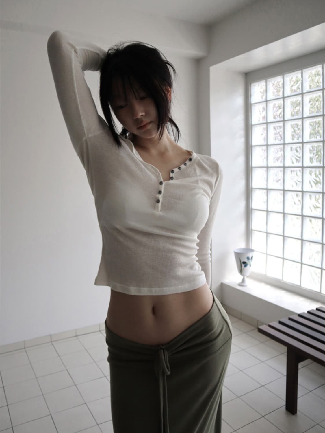 울30 텐셀 슬림핏 t shirt (아이보리/그레이) 상품이미지1