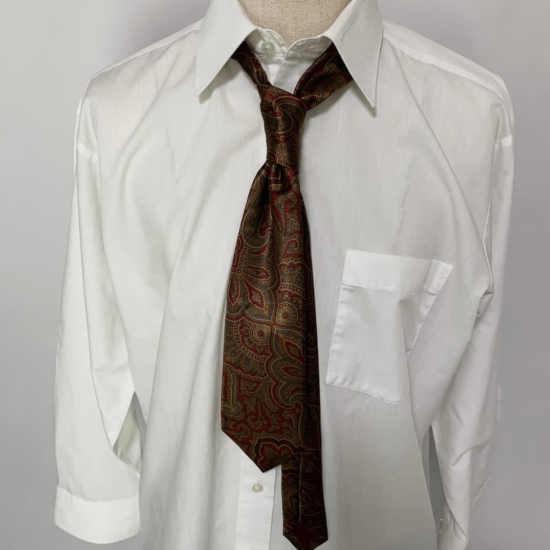 생로랑 빈티지 페이즐리 패턴 실크 넥타이 버건디 입생로랑 상품이미지1
