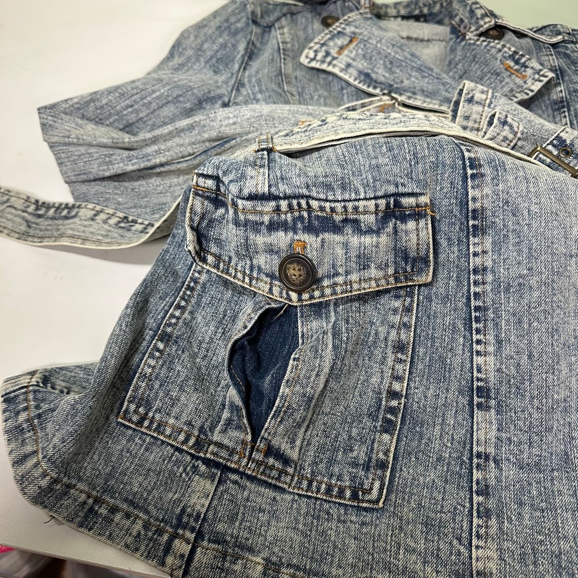 우먼M-L 에드윈 스톤워시드 로브 더블 데님자켓 상품이미지2