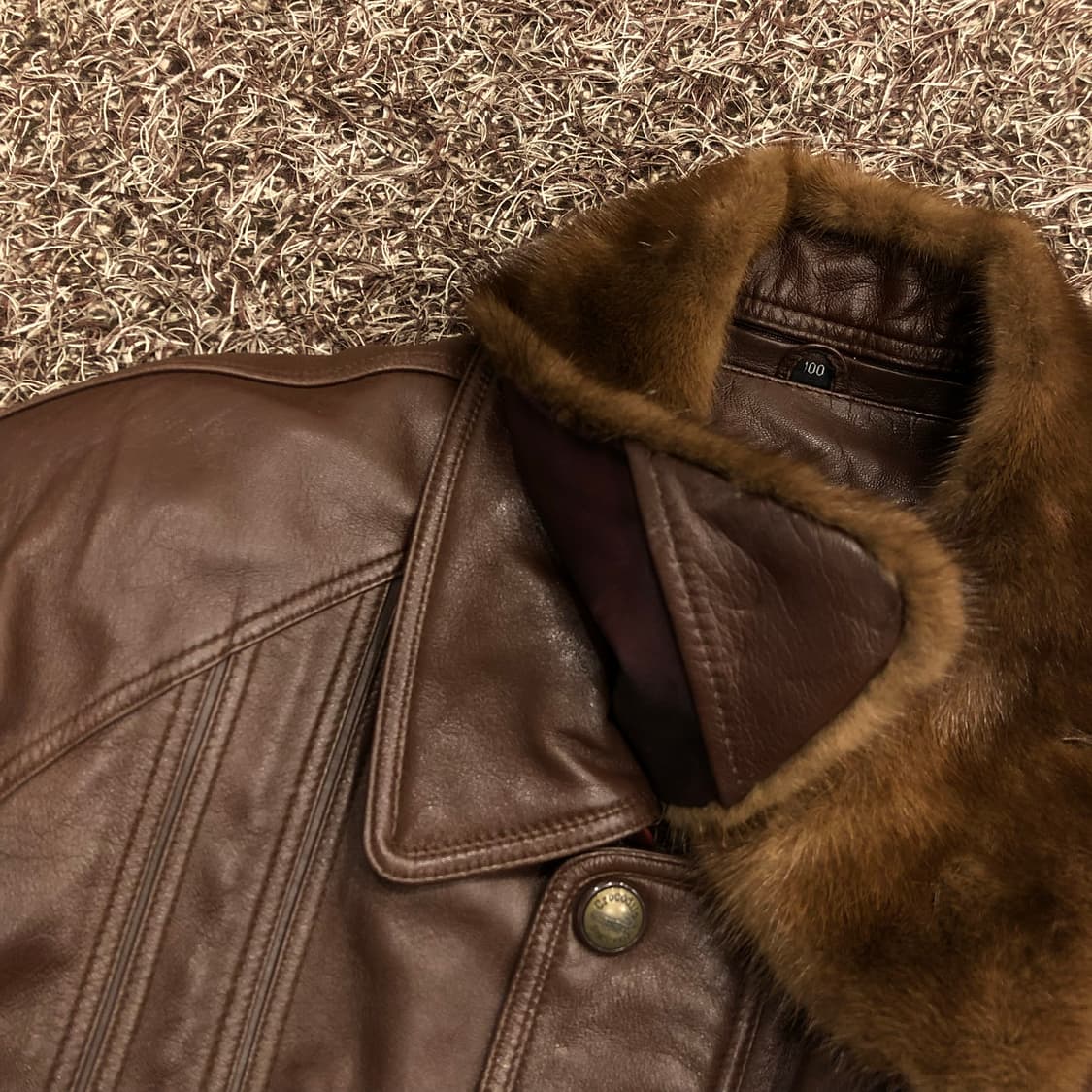 크로커다일 양가죽 봄버 덕다운 내피 브라운 레더 가죽 자켓  상품이미지5