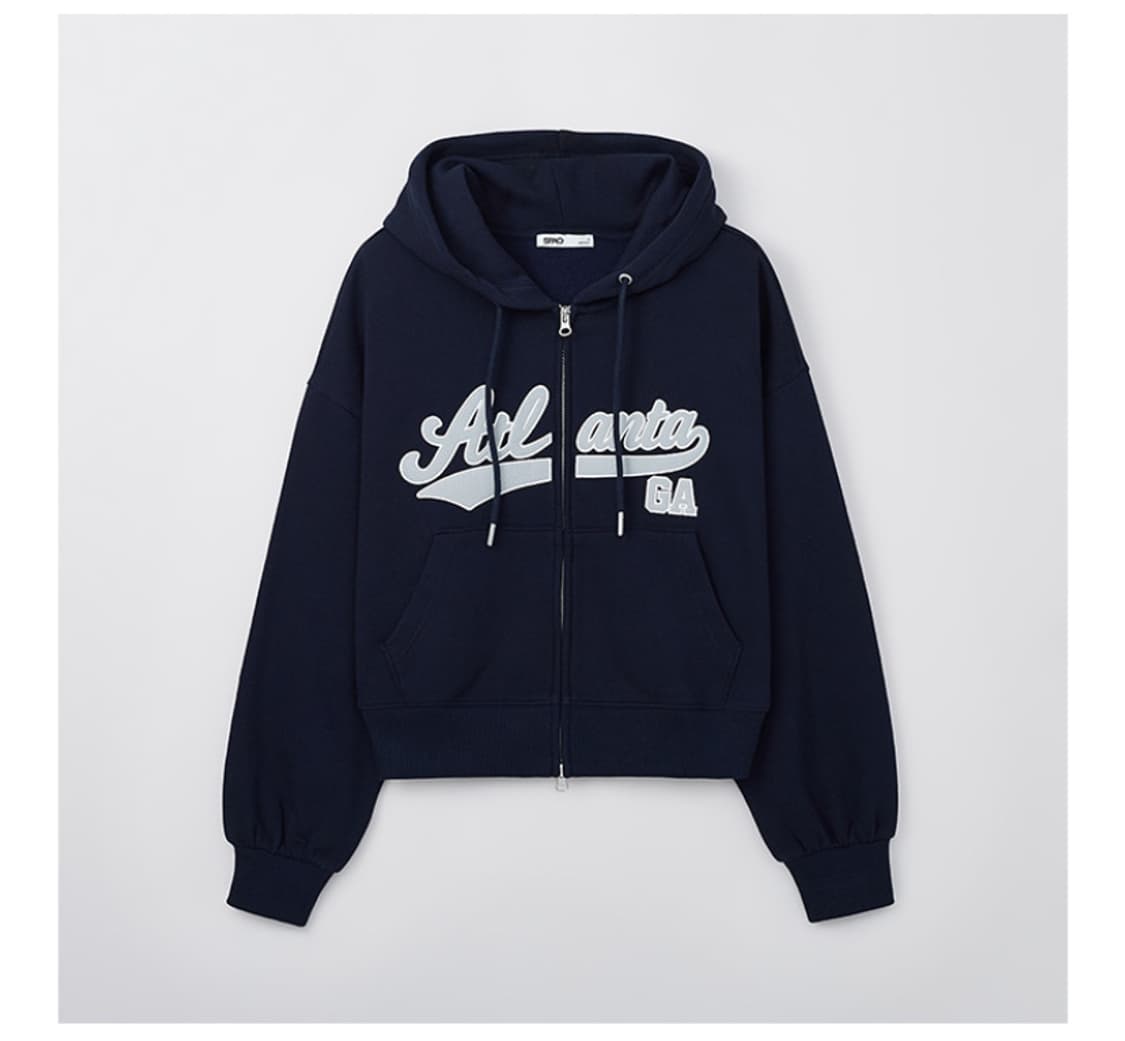 스파오 크롭 후드집업 네이비 상품이미지1