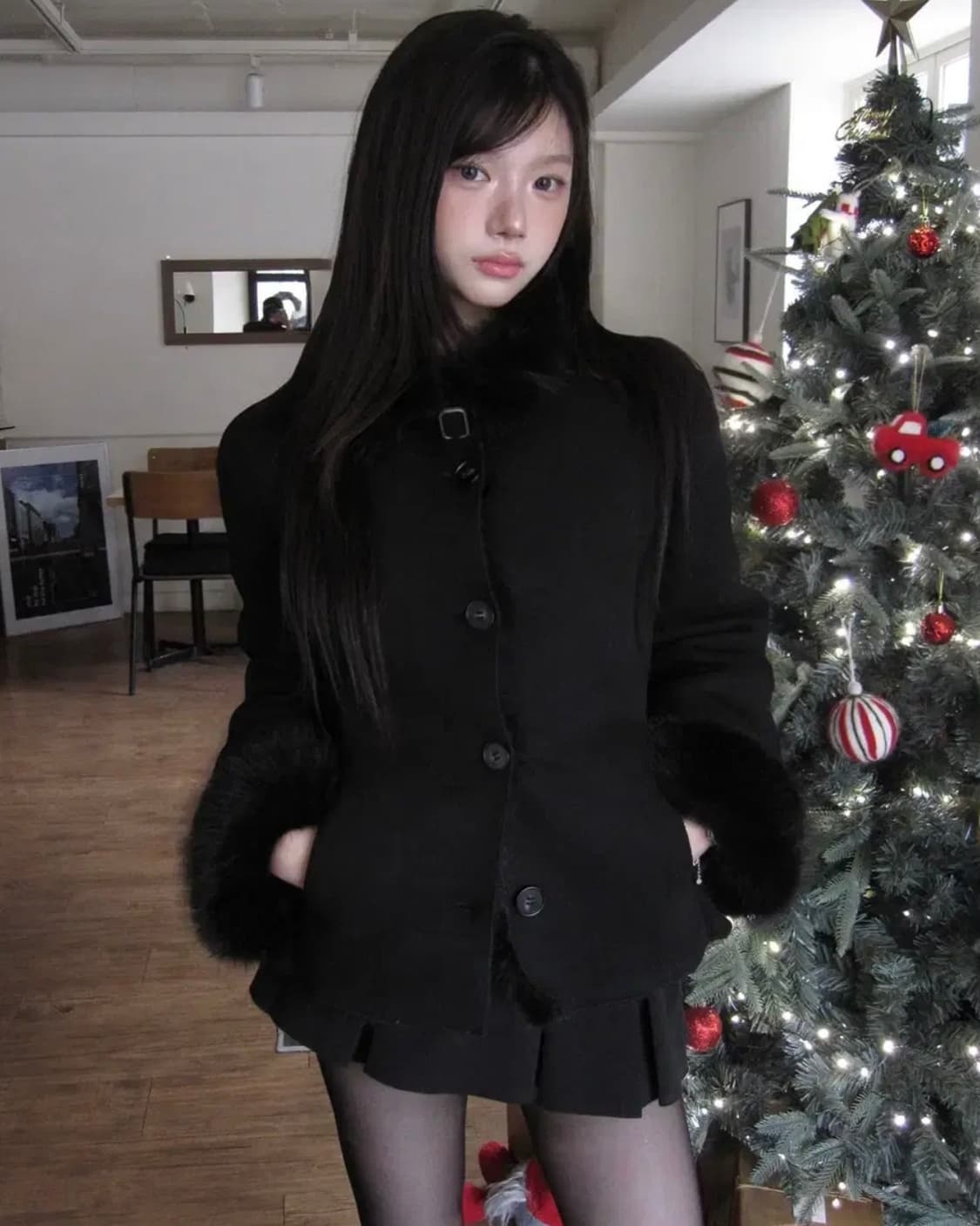 모디무드 자체제작 라인 퍼 무스탕 상품이미지4