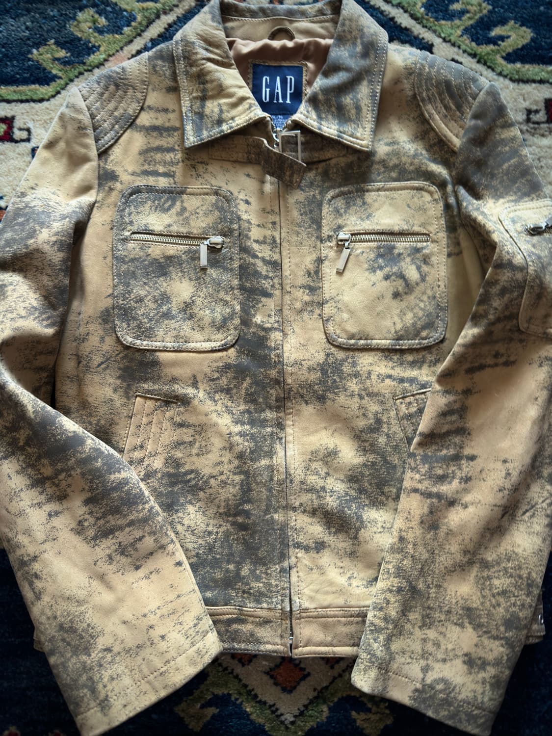 90s Old Gap Calfskin sand washed 레더 자켓 상품이미지3