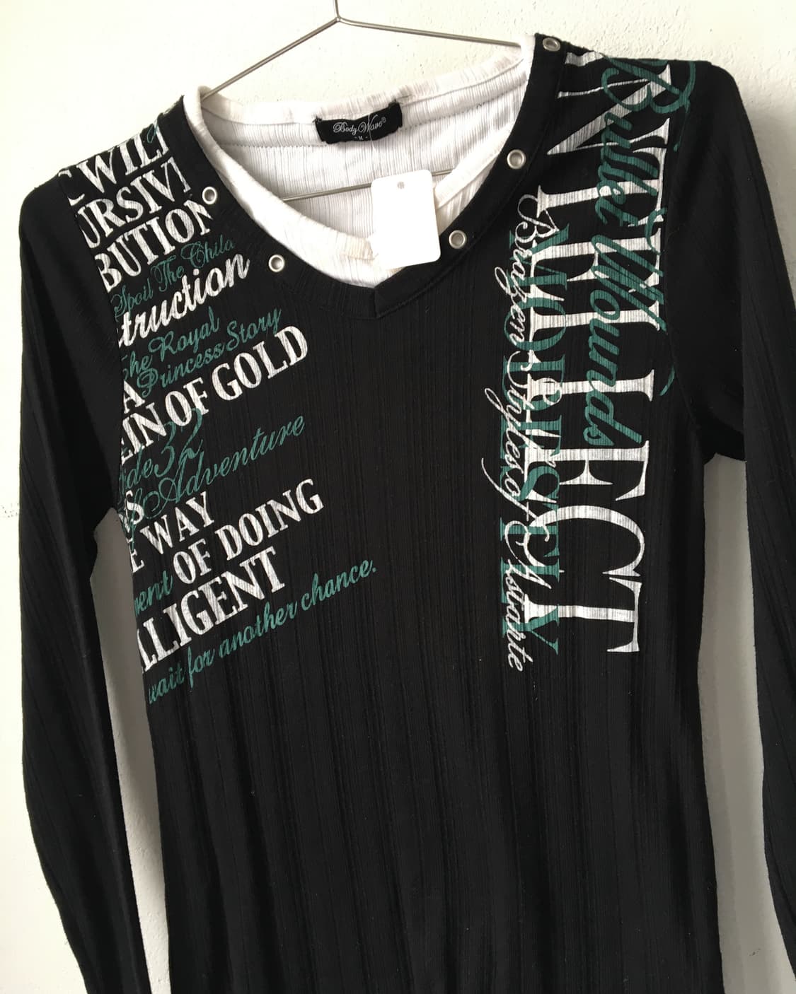 Eyelet point printing ribbed sleeve 상품이미지4