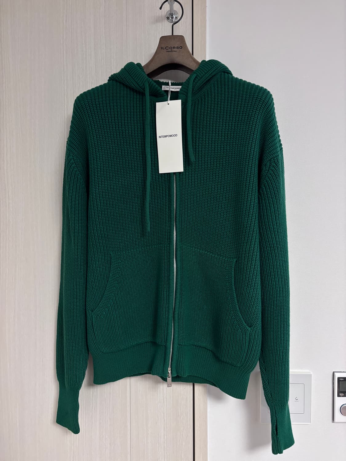 새상품) M 인템포무드 니트 후드집업 그린 상품이미지1