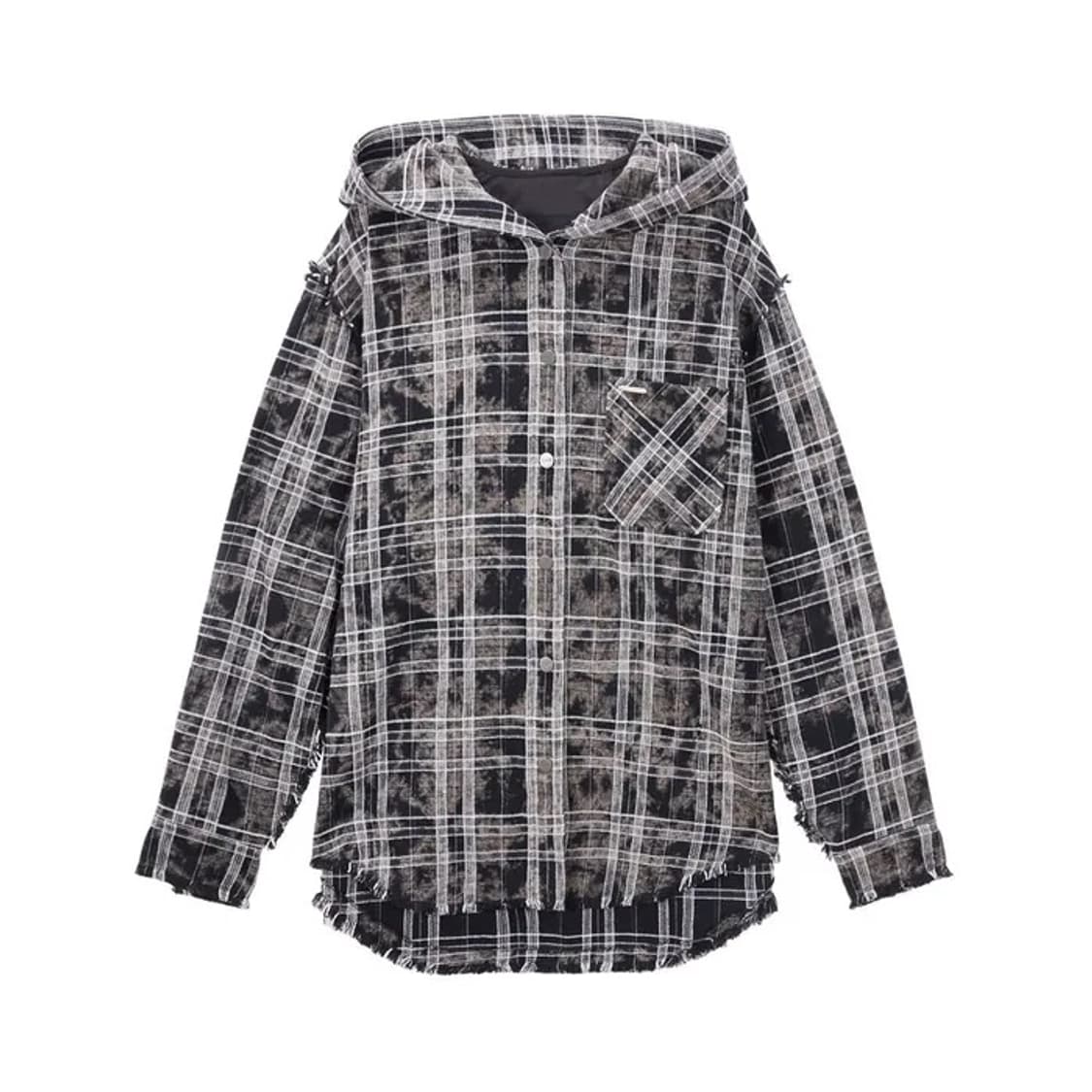 트리밍버드 체크 프린지 후드 셔츠 (블랙) 상품이미지2