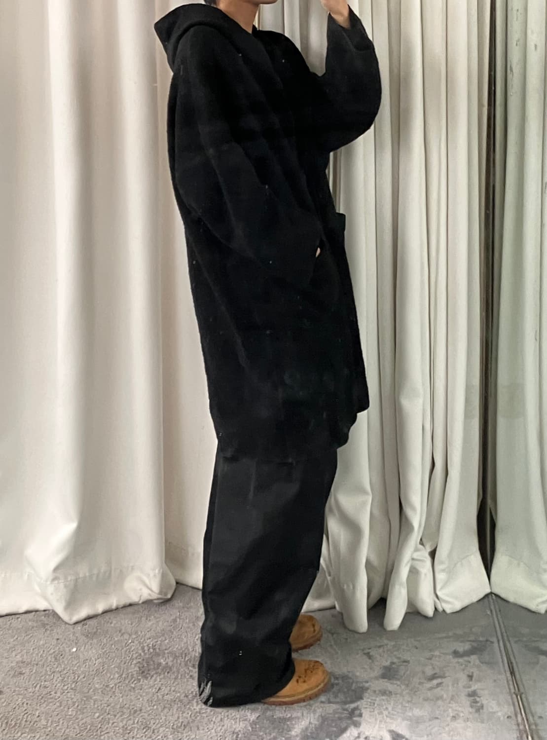 JPN VTG 블랙 울 후드 코트 M 상품이미지8